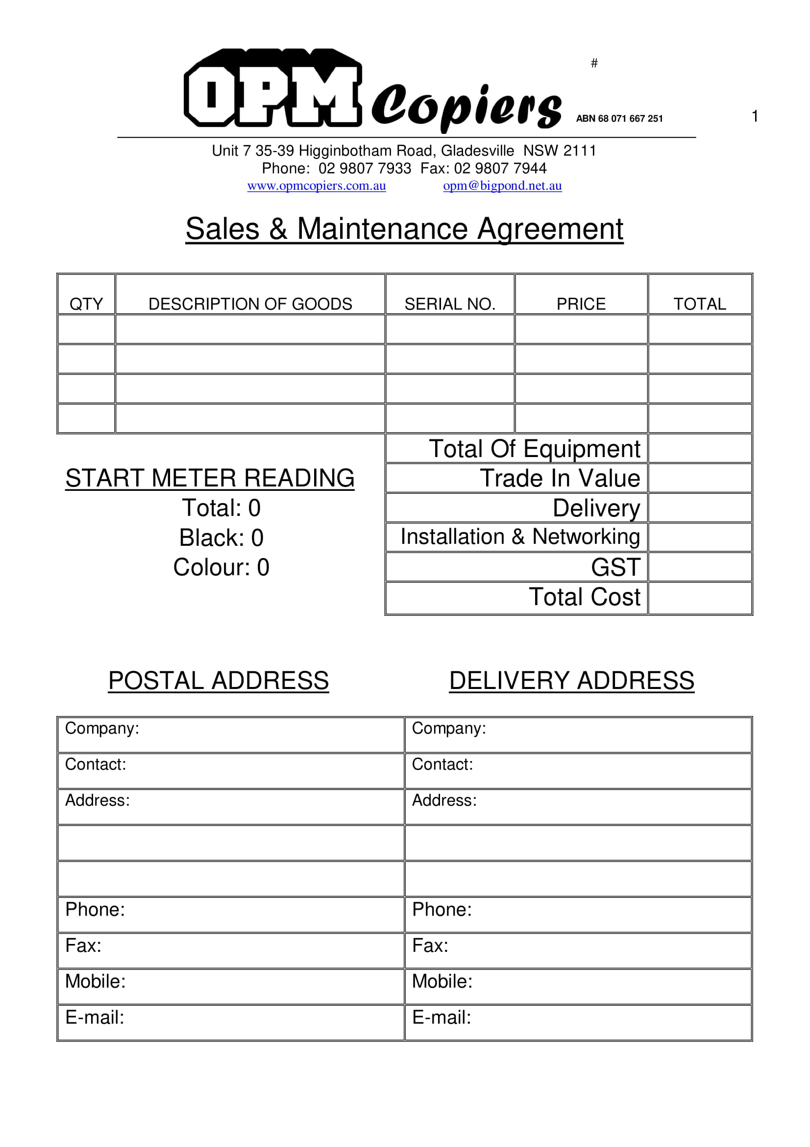 sales & maintenance agreement